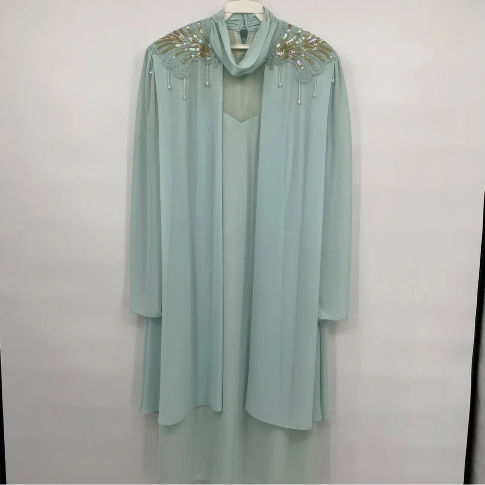 Vintage Ursula of Switzerland Formal Dress Sea Foam Blue Green Mother Of Bride - Picture 2 of 14